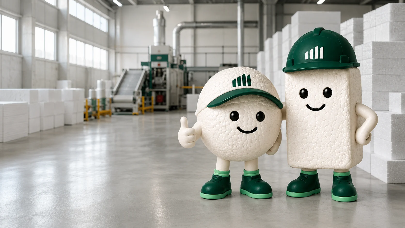 Las mascotas de Telgomol en la planta de producción de EPS en Córdoba