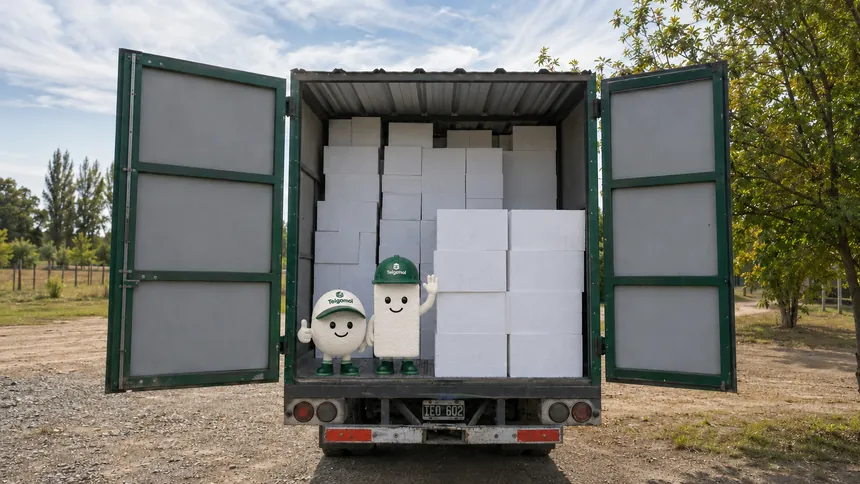 Camión cargado con bloques de EPS listo para entregar