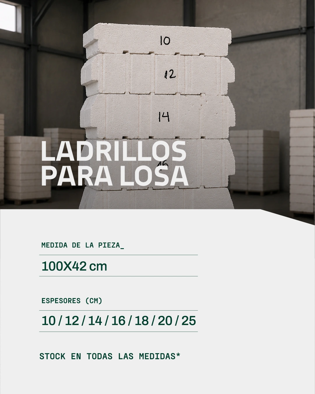 Ladrillos de EPS para losa, livianos y aislantes, fabricados por Telgomol